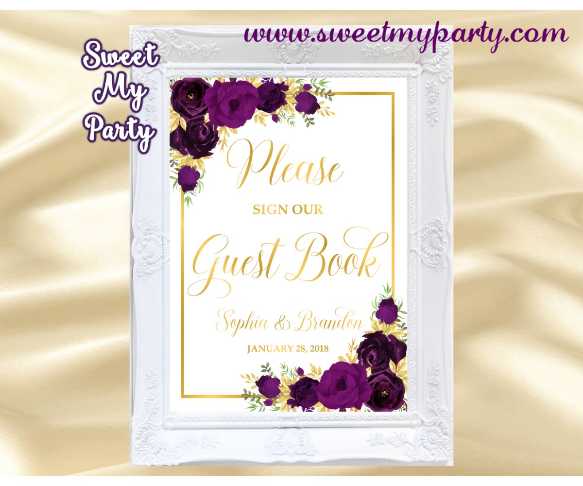 Eggplant Guest Book Sign,Plum Guest Book sign,(19w)
